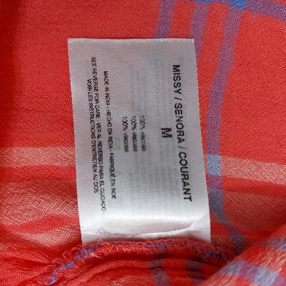 Nine West Coral Plaid Top Sz Medium - Picture 3 of 9